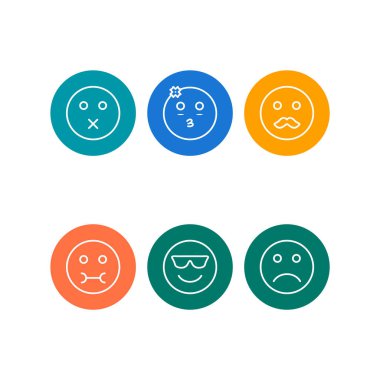 Beyaz arkaplanda 6 tane emoji simgesi izole edildi...