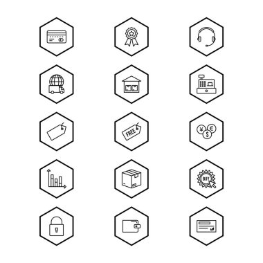 Beyaz Arkaplanda İzole Edilmiş 15 E-Ticaret Simgesi...