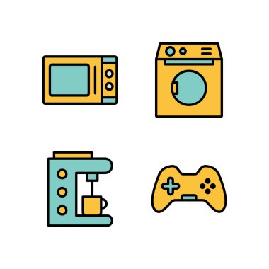 Beyaz arkaplanda 4 adet elektronik aygıt simgesi izole edildi...