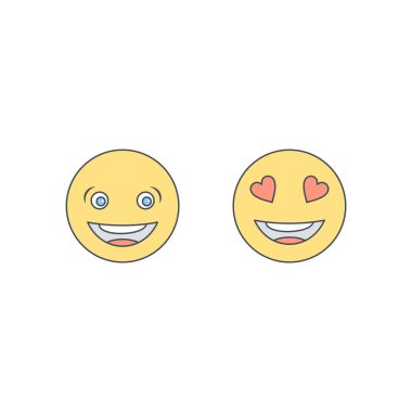 Beyaz arkaplanda 2 çift emoji simgesi izole edildi...