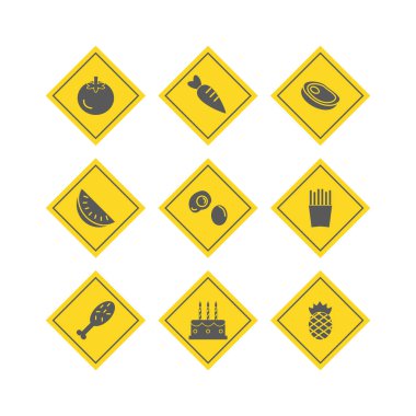 Beyaz Arkaplan Vektörü İzole Edilmiş Elementler Üzerine 9 Gıda Simgesi 