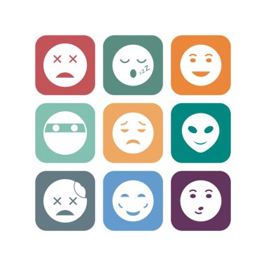 Beyaz arkaplanda 9 tane emoji simgesi izole edildi...