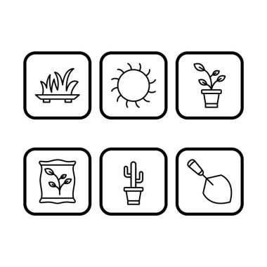 Beyaz Arkaplanda İzole Edilmiş 6 Bahçe Simgesi...