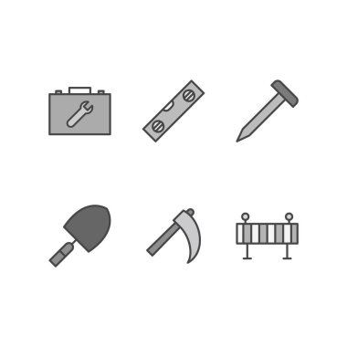 Beyaz arkaplanda 6 set inşaat simgesi izole edildi...