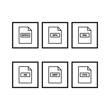 Beyaz arkaplanda 6 dosya biçimi simgesi izole edildi...