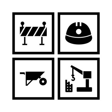 Beyaz arkaplanda 4 set inşaat simgesi izole edildi...