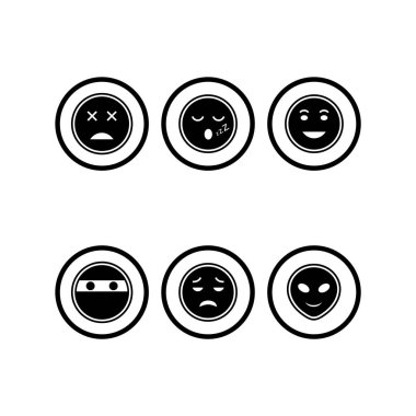 Beyaz arkaplanda 6 tane emoji simgesi izole edildi...