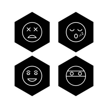 4 Emoji Simgesi Kağıdı Beyaz Arkaplanda İzole Edildi...