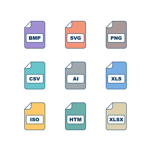 Icono Conjunto Formatos Archivo Para Uso Personal Comercial — Archivo Imágenes Vectoriales