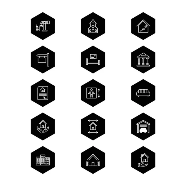 Real Estate Icons Sheet Isolated White Background — Stock Vector