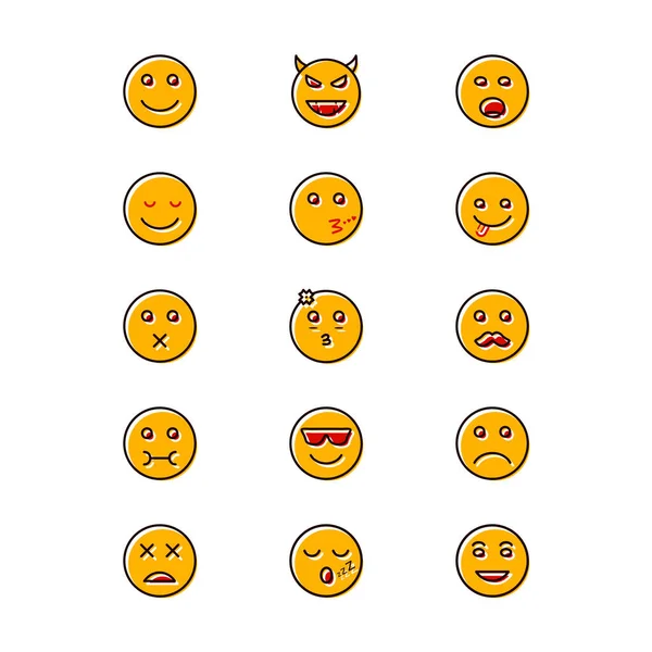 Set Dari Ikon Emoji Pada Vektor Latar Belakang Putih Terisolasi - Stok Vektor