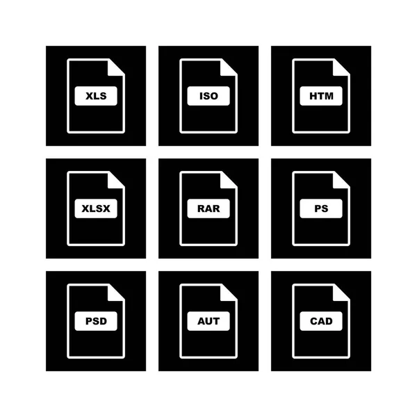 Formati File Icons Sheet Isolato Sfondo Bianco — Vettoriale Stock