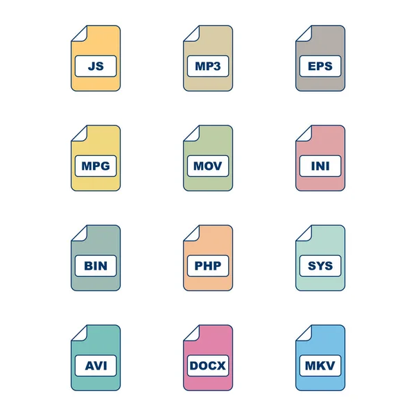 Icono Conjunto Formatos Archivo Para Uso Personal Comercial — Archivo Imágenes Vectoriales