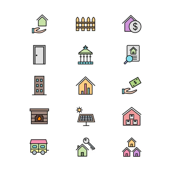 Set Real Estate Icons Isolated White Background — Stock Vector