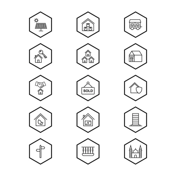Icone Immobiliari Foglio Isolato Sfondo Bianco — Vettoriale Stock