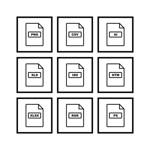 Set File Formats Icons Isolated White Background — Stock Vector