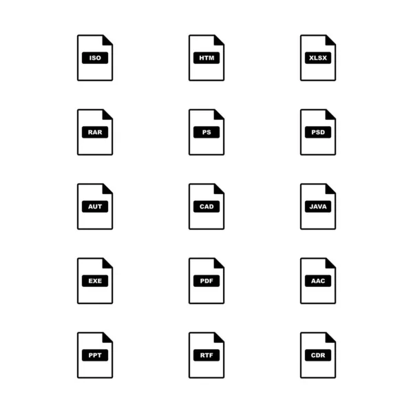 Jeu Formats Fichiers Icônes Sur Fond Blanc Éléments Isolés Vectoriels — Image vectorielle