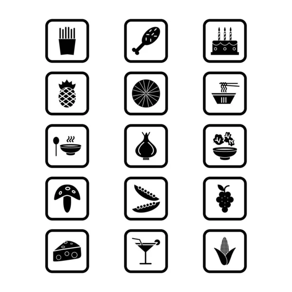 15份在白色背景下隔离的食物图标单 — 图库矢量图片