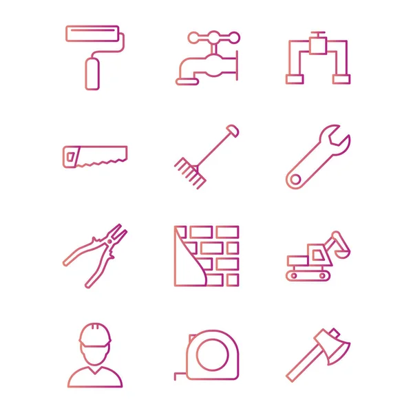 Set Construction Icons Isolated White Background — Stock Vector