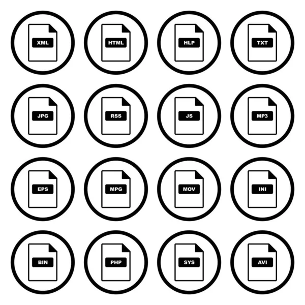 Formati File Icons Foglio Isolato Sfondo Bianco — Vettoriale Stock