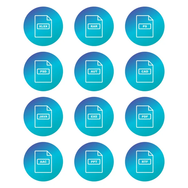 Set Icone Formati File Isolati Sfondo Bianco — Vettoriale Stock