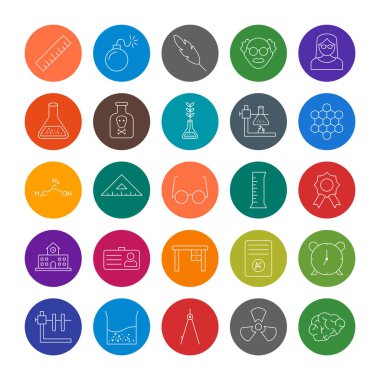 Beyaz arkaplanda 25 farklı eğitim simgesi var...