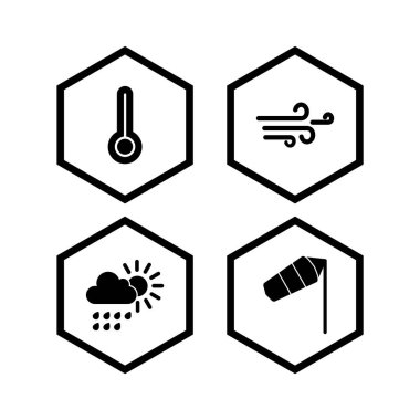 Beyaz Arkaplan Vektörü İzole Edilmiş Elementler Üzerinde 4 Hava Simgesi Seti...