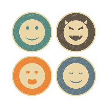 Beyaz arkaplanda 4 tane emoji simgesi izole edildi...
