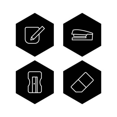 Beyaz Arkaplan Vektörü İzole Edilmiş Elementler Üzerine 4 ofis simgesi kümesi...