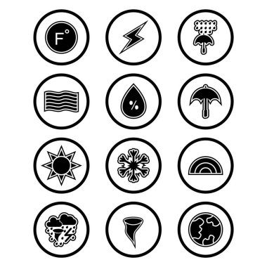 Beyaz Arkaplan Vektörü İzole Edilmiş Elementler Üzerine 12 Hava Durumu Simgesi...