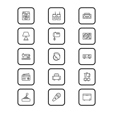 Beyaz arkaplanda 15 adet elektronik aygıt simgesi izole edildi...