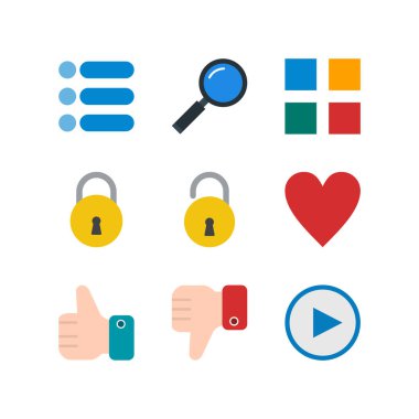 Beyaz arkaplanda 9 temel element simgesi izole edildi...