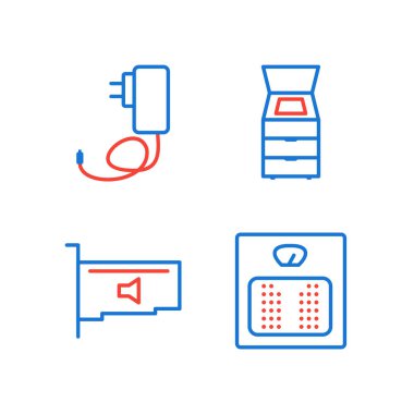 Beyaz arkaplanda 4 adet elektronik aygıt simgesi izole edildi...