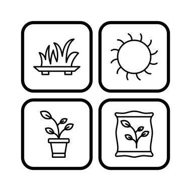 Beyaz arkaplanda 4 adet bahçe simgesi izole edildi...