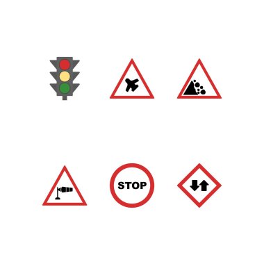  Beyaz arkaplanda izole edilmiş 6 Yol İşareti Simgesi Sayfası...