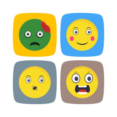 4 Emoji Simgesi Kağıdı Beyaz Arkaplanda İzole Edildi...