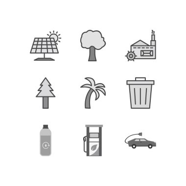 Beyaz arkaplanda 9 eko simgesi izole edildi...