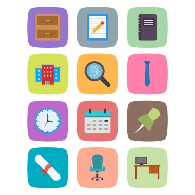 Beyaz arkaplanda 12 ofis simgesi izole edildi...