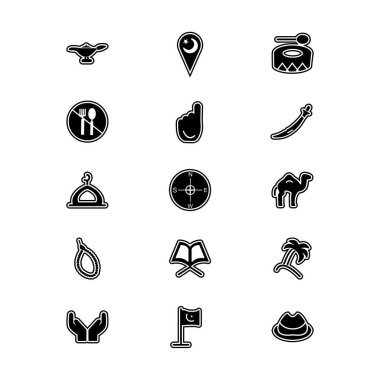 Beyaz arkaplanda 15 Ramazan simgesi izole edildi...