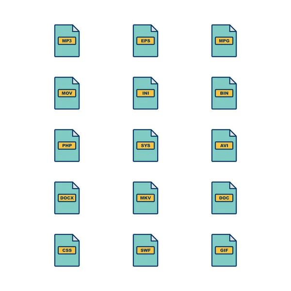 15白い背景に隔離されたファイル形式のアイコンのセット — ストックベクタ