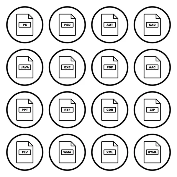 Formati File Icons Foglio Isolato Sfondo Bianco — Vettoriale Stock
