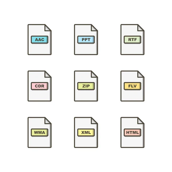 Conjunto Formatos Arquivo Ícones Isolados Fundo Branco —  Vetores de Stock