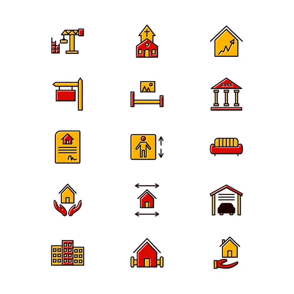 Set Von Immobilien Symbolen Auf Weißem Hintergrund — Stockvektor