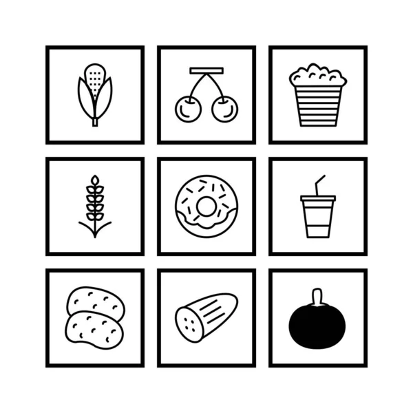 Food Icons Blatt Isoliert Auf Weißem Hintergrund — Stockvektor