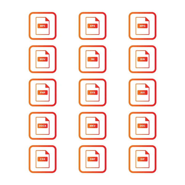 Jeu Formats Fichiers Icônes Sur Fond Blanc Éléments Isolés Vectoriels — Image vectorielle