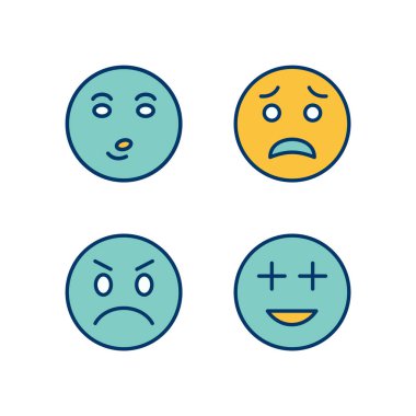 Beyaz Arkaplan Vektörü İzole Edilmiş Elementler Üzerine 4 emoji Simgesi...