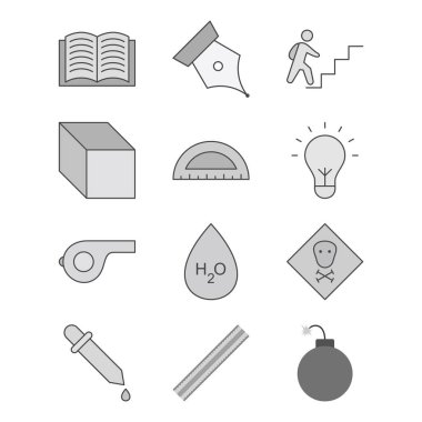 Beyaz Arkaplanda İzole Edilmiş 12 Eğitim Simgesi...