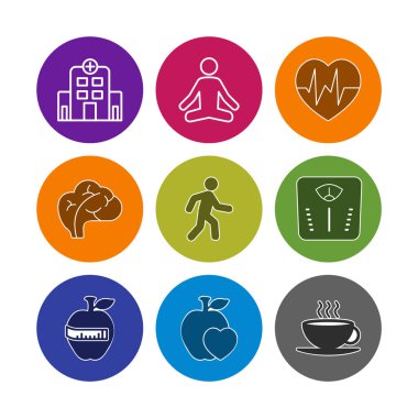 Beyaz Arkaplanda İzole Edilmiş 9 Sağlık Simgesi...