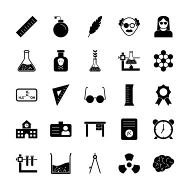 Beyaz arkaplanda 25 farklı eğitim simgesi var...