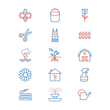 Beyaz arkaplanda 15 adet bahçe ikonu izole edildi...